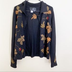 Peruvian Connection Embroidered Leaf Cardigan